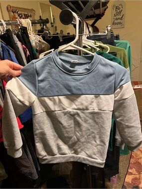 SHEIN Blue and White Colorblock Crewneck Sweatshirt